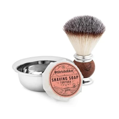 Afbeelding van Störtebekker® Premium scheerkwastenset met scheerschaal van roestvrij staal en scheerzeep [incl. scheer baardgids e book] cadeau idee perfecte aanvulling op scheermes (Tortuga)