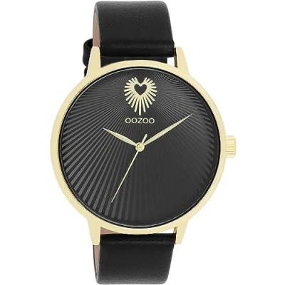 Afbeelding van OOZOO C11242 Horloge Timepieces staal leder goudkleurig zwart 42 mm