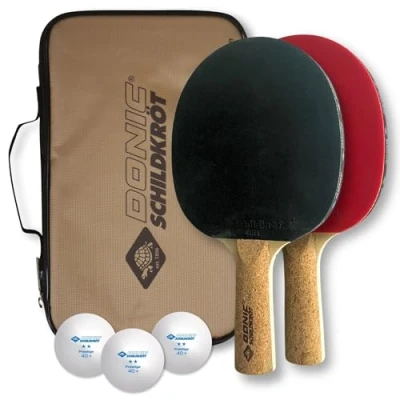 Afbeelding van Donic Schildkröt Tafeltennisset Persson 500, 2 rackets met aangename kurkgreep, 3 ballen in zeer goede 2* kwaliteit, hoogwaardige tas, complete uitrusting, 788490