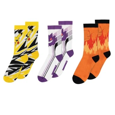 Afbeelding van Pokémon Crew Socks 3 Pack (Pikachu, Gengar &amp; Charmander)