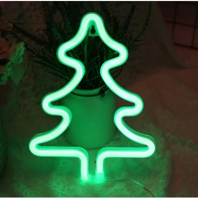 Afbeelding van LED Neon Wandlamp &quot;Kerstboom&quot;, Op Batterijen en USB, 25x19x2cm, Groen