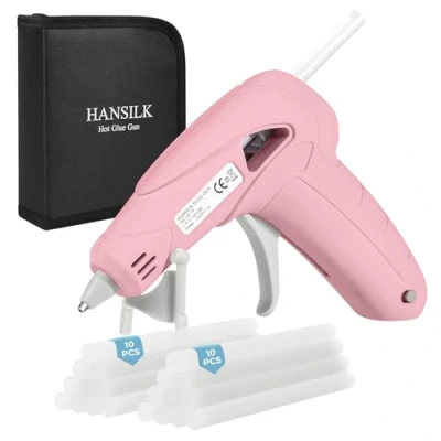 Afbeelding van HANSILK Lijmpistool, USB opladen, lijmpistool met 20 lijmpisten, twee verwarmingsmodi, 90 seconden snelle voorverwarming, 3 punts houder voor doe het zelf en reparaties, roze