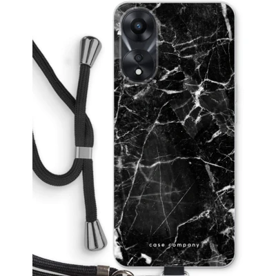 Afbeelding van Case Company® hoesje met Koord geschikt voor Oppo A58x Zwart Marmer Telefoonhoesje Bescherming aan alle Kanten en Over de Schermrand