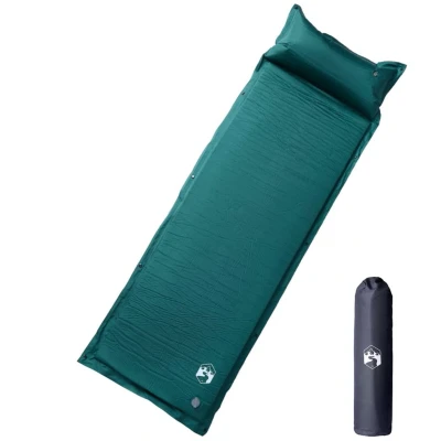 Afbeelding van vidaXL Kampeermatras met geïntegreerd kussen zelfopblazend groen, campingbed, kampeer bed, veldbed kamperen, kampeerbed, bedje