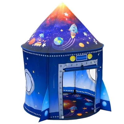 Afbeelding van speeltent voor kinderen, raket, astronaut, ruimte, transport, huis, pop up, speeltent, binnen en buiten, jongens, meisjes, speelgoed in de tuin