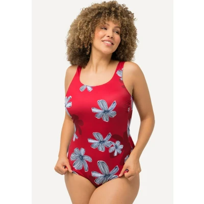 Afbeelding van Ulla Popken BLÜTEN OHNE Softcups Raffung Badpak, Dames, Maat: 58/60, Salsa