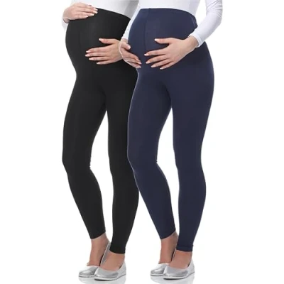 Afbeelding van BE Mammy Leggings 02 2P Dames Zwangerschapsleggings 2 Pack Lang Viscose Elasthan Zwart/Marineblauw XL