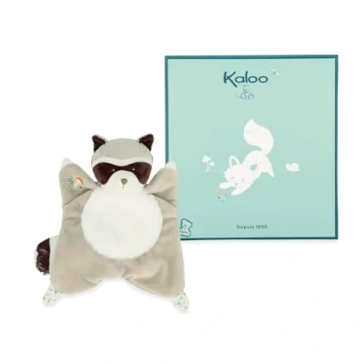 Afbeelding van KALOO Fripons vierkant knuffeldier wasbeer Gaston pluizig en extra zacht 24 cm vanaf de geboorte, K205001