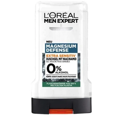 Afbeelding van L&#039;Oréal Men Expert Sensitiv Douchegel en shampoo voor mannen, douchebad lichaam, haar gezicht, heren lichaamsverzorging de gevoelige huid met niacinamide zonder alcohol, magnesium