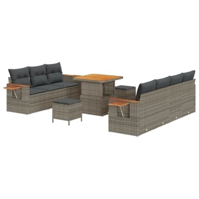 Afbeelding van vidaXL 10 delige Tuin Sofa Set met Kussens Grijs Poly Rattan Acacia