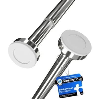 Afbeelding van MEISENBERG 2 stuks Douchegordijnstang, Gordijnroede Zonder Boren 70 120 cm, Telescopische Metalen Stang, Uitschuifbare Spanstang voor Badkamer, Garderobe, Keuken Ø25 mm, Zilver, Roestvrij Staal