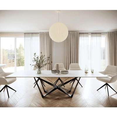Afbeelding van DELIFE Eettafel Edge 300x100cm Laminam® keramiek wit middenpoot vlak staal zwart