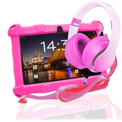 Afbeelding van AngelTech Kinderpakket Slim Roze Kindertablet + Kinderkoptelefoon