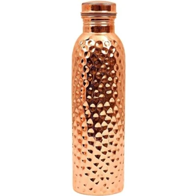 Afbeelding van SHYAMVUN Zuiver koperen waterfles, drinkwarenset, inhoud 1000 ml (gehamerd)