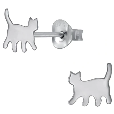 Afbeelding van JoyS Zilveren kat poes oorbellen 6 x 8 mm gepolijst