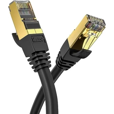 Afbeelding van Veetop Ethernet Kabel Lan Cat 8 Netwerkkabel Internetkabel voor 40 Gigabit High Speed netwerken Flexibel en Robuust met Vergulde RJ45 Stekker (0,25m zwart)