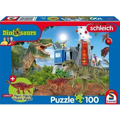 Afbeelding van Schmidt Spiele 56462 Dinosaurs, dinosaurussen van de premium, 100 stukjes, met add on (een origineel figuur Saichania, mini) kinderpuzzel