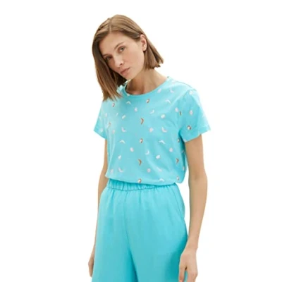 Afbeelding van TOM TAILOR Dames T shirt 1035378, 31883 Turquoise Abstract Dot Print, S