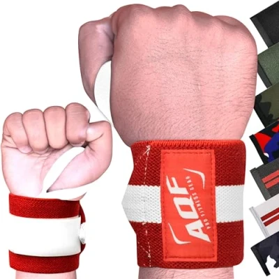 Afbeelding van AQF Power Weight Lifting Wraps Ondersteunt Gym Training Fist Straps Verkocht Als Pair &amp; One Size Fits All (Rood Wit)