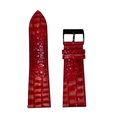 Afbeelding van Horlogeband 26mm Rood Echt leer in klein croco print Roestvrijstalen gesp