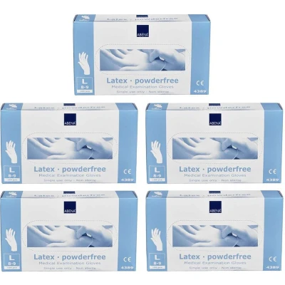 Afbeelding van 5x Abena Latex handschoenen poedervrij Maat L wit 100st bundel/set/pakket Haibu by Kapperskorting.com