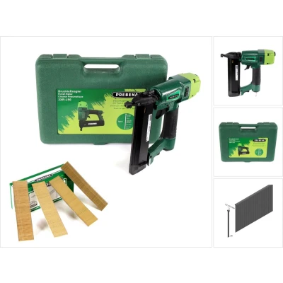 Afbeelding van Prebena 2XR J50 pneumatisch spijkerapparaat in transportkoffer + 5000x brads 30mm gemaakt van gegalvaniseerd staal, gehard
