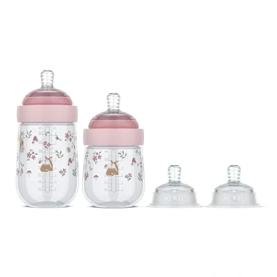 Afbeelding van Mepal Mio starterset babyflessen 3 delig Little Dutch 165 + 240 ml Anti koliek Spiraalontwerp voorkomt verstopping Soliconen van medische kwaliteit Fairy Garden