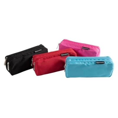 Afbeelding van Exacompta Ref. 52760E 1 COLOR etui 2 vakken met metalen ritssluiting gemaakt van duurzaam polyester geschikt voor dubbele decimeter willekeurige kleuren: blauw, zwart, roze of rood