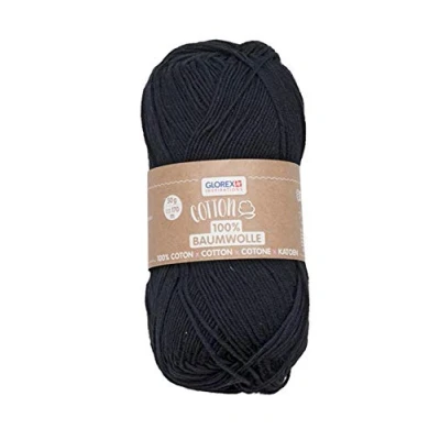 Afbeelding van Glorex 5 1004 17, katoen 100% katoen, veelzijdig inzetbaar voor breien, haken en knutselen, zeer goede kwaliteit, zacht wasbaar, 50 g, ca. 170 m, zwart
