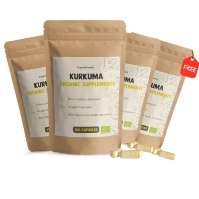 Afbeelding van Cupplement 4 Zakken Kurkuma 100 Capsules Inclusief Pillendoos Met Zwarte Peper Piperine 600 MG Per Capsule Biologisch Antioxidant Curcumine Supplement Superfood Geen Poeder, Extract, Latte, Thee of Tabletten Curcuma Turmeric