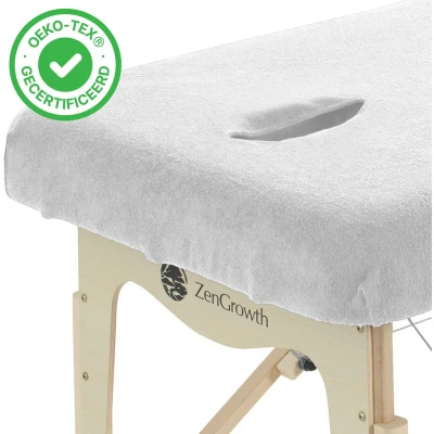 Afbeelding van ZenGrowth Hoeslaken Massagetafel Wit, Met uitsparing, 280gr/m², 192cm x 63 71cm, Badstof