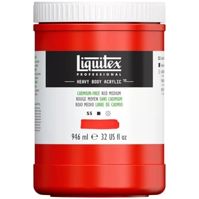 Afbeelding van Liquitex 4413894 Professional Heavy Body Acrylfarbe in Künstlerqualität mit ausgezeichneter Lichtechtheit buttriger Konsistenz, 946ml Topf Kadmiumfrei Rot mittel