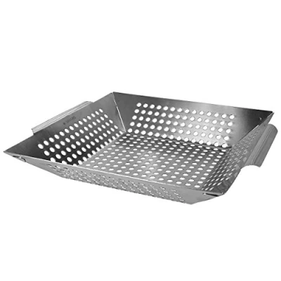 Afbeelding van Navaris roestvrijstalen grillschaal Groentemand voor barbecueën, grillen, garen en uitlekken Grillmand in de oven 35 x 30 6 cm RVS