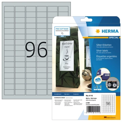 Afbeelding van Herma Zilverkleurige folie etiketten, A4, 30,5 x 16,9 mm, glanzend, we