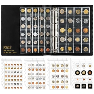 Afbeelding van Muntenverzamelalbum met cassette set diverse zakken in 4 maten, 12 pagina&#039;s verzamelmap boek, alles één ring muntenalbum 9,6 &quot;x 11,8&quot; BC01 Uncle Paul