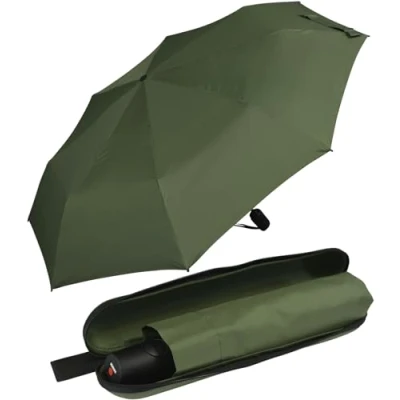 Afbeelding van Knirps Paraplu zakparaplu met automatisch open en sluitmechanisme Travel Duomatic in hoes, olijfgroen, 98 cm, Modern