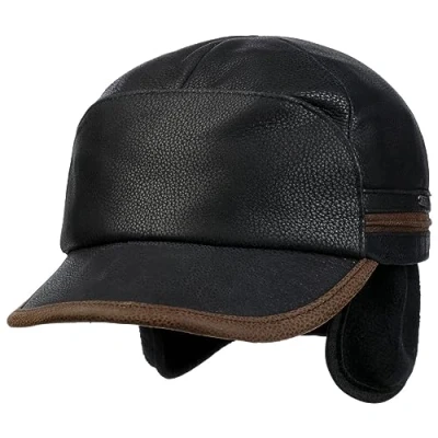 Afbeelding van Stetson Byers Lederen baseballcap voor heren, winterpet, oorflapcap, achteraan, met klep, oorkleppen, voering, herfst, winter, zwart, 56 57