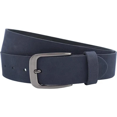 Afbeelding van Fana Belts Leren Riem Nubuck Donkerblauw Taillemaat 125 Brede Dames / Heren Stoere Riemen Grote Maat