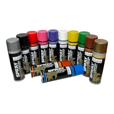 Afbeelding van Spuitverfset 12 kleuren à 200 ml Sneldrogende spuitverf voor hout, steen, muren, metaal, glas. Ideaal reparaties, graffiti etc. Glanzend, spuitbus, hoogglans,