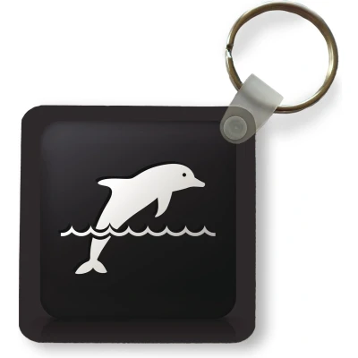 Afbeelding van Sleutelhanger een illustratie van dolfijn op zwarte achtergrond Plastic Rond Uitdeelcadeautjes