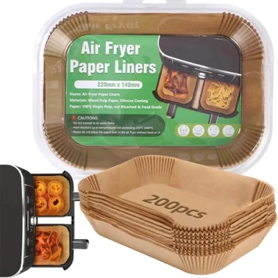 Afbeelding van Toaren 200 stuks bakpapier voor heteluchtfriteuse, 22 x 14 cm, rechthoekig, anti aanbak, geschikt Ninja AF300EU, AF400EU, Princess, andere Dual Zone Air Fryer accessoires