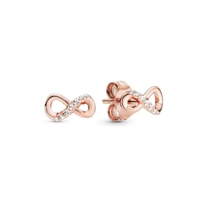 Afbeelding van Pandora Passions Infinity 14 karaats rosévergulde oorknopjes met heldere zirkoniasteentjes