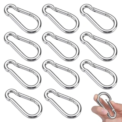 Afbeelding van Karabijnhaken, roestvrij staal, M5 karabijnhaak met kliksluiting, karabijnhaak, zilver, voor haken, kettingen, touwen, tuigage, 5 x 50 mm, 14 stuks