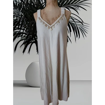 Afbeelding van Dames boho jurk beige One size 38 t/m 42