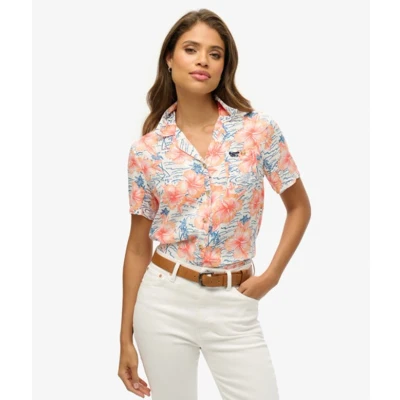 Afbeelding van Superdry Vintage Beach Resort Overhemdblouse, Dames, Maat: 42, Hibiscus navy