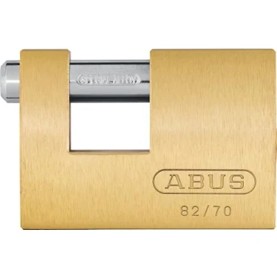 Afbeelding van ABUS Messing hangslot 82/70 monoblock voor rolrooster, automaten, containers en nog veel meer vergrendelingsbouten van gehard staal veiligheidsniveau 6