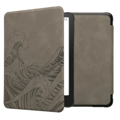 Afbeelding van kwmobile e reader hoesje geschikt voor Amazon Kindle Paperwhite (2024)/Colorsoft hoes Ereader flip case met standaard Kunstleren cover Golven design in grijs