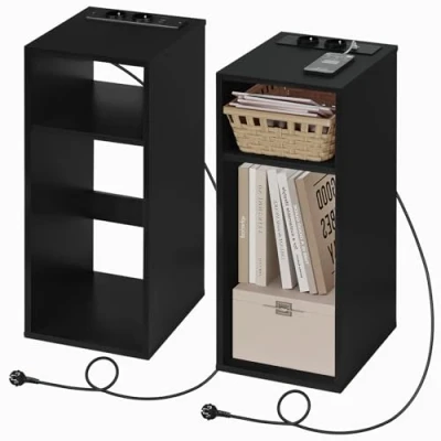 Afbeelding van WOLTU nachtkastje met USB poorten en poorten, voor smalle slaapkamer, ruimtebesparend 2 open vakken, woonkamer, kinderkamer, hout, 25 x 30 60 cm, NTS07sz