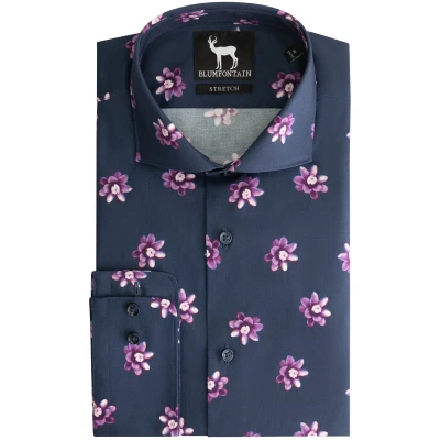 Afbeelding van Gents Blumfontain bloemprint paars Maat L