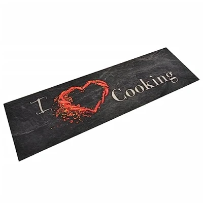 Afbeelding van vidaXL Keukenmat wasbaar cooking print 45x150 cm fluweel zwart